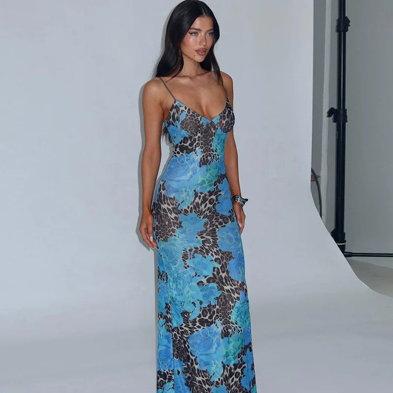 BLUE LEOPARD MIDI DRESS