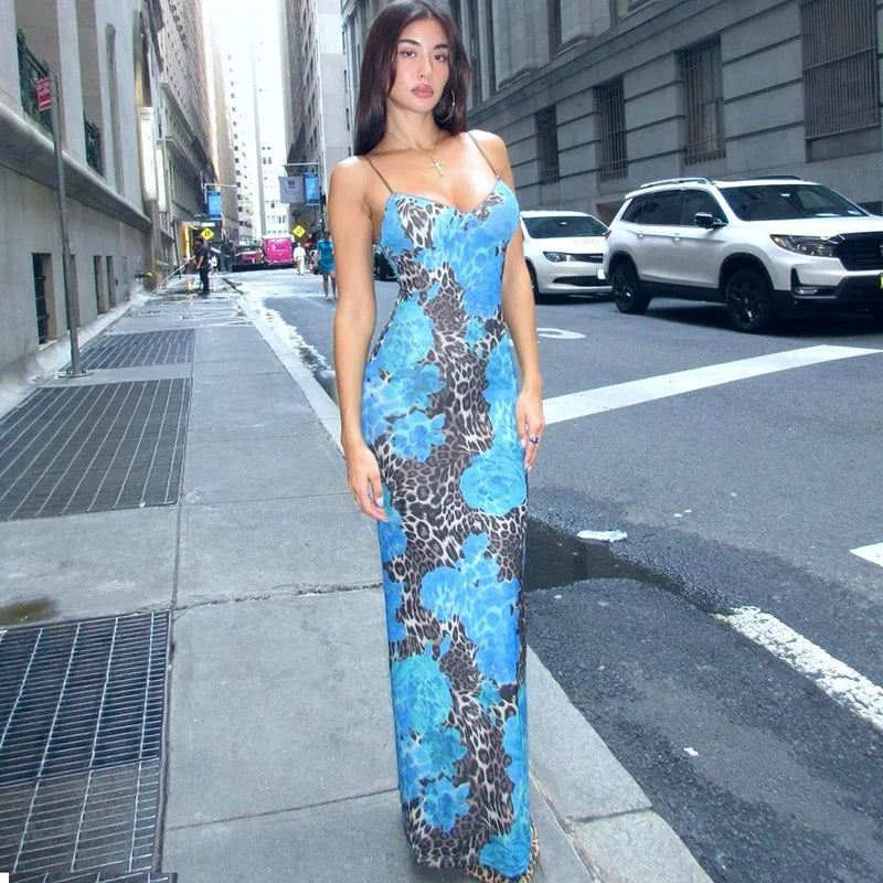 BLUE LEOPARD MIDI DRESS