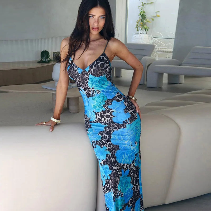BLUE LEOPARD MIDI DRESS