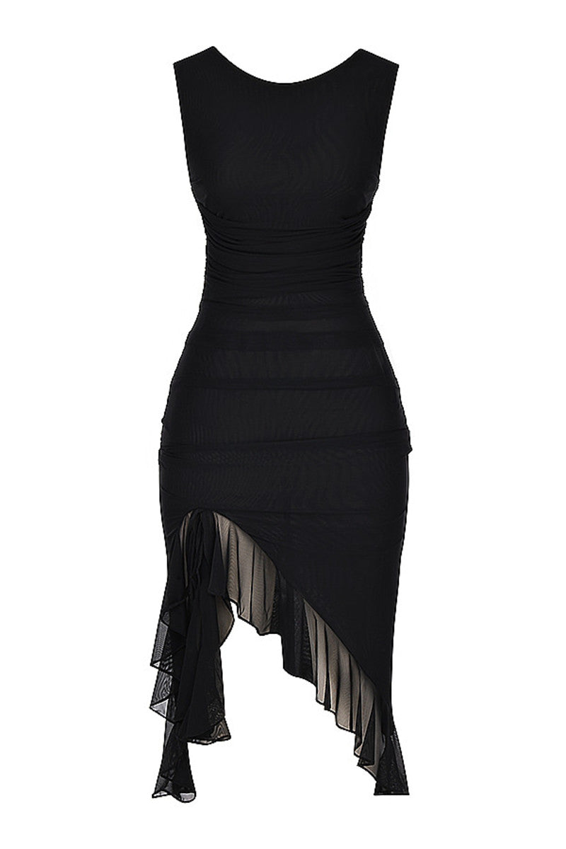 REVENGE BLACK RUFFLE MIDI DRESS