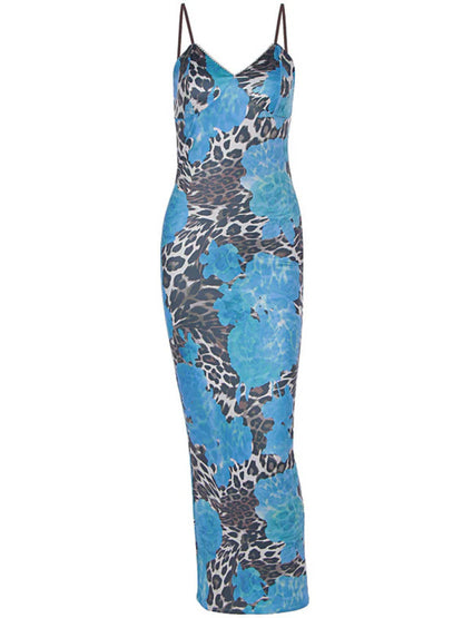 BLUE LEOPARD MIDI DRESS