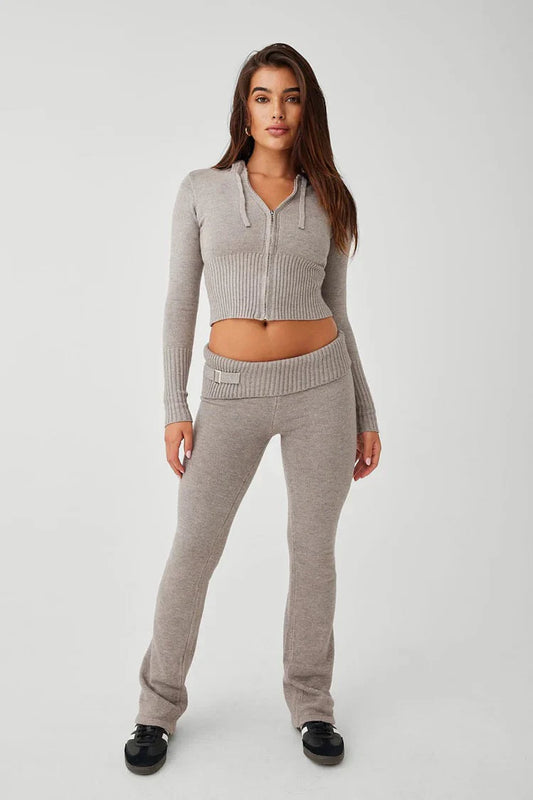 KNITTED CARDIGAN & LOW RISE PANTS SET