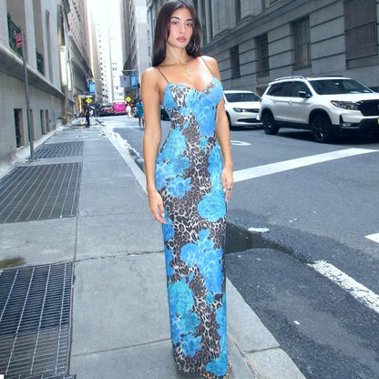 BLUE LEOPARD MIDI DRESS