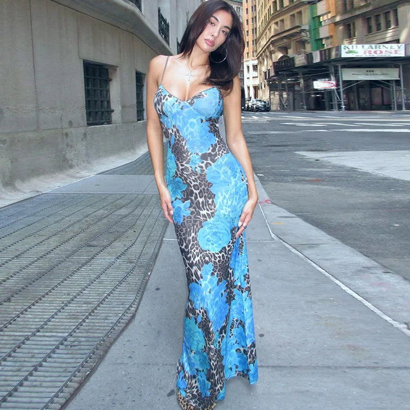 BLUE LEOPARD MIDI DRESS