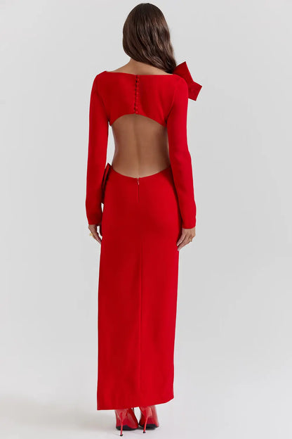 RED BOW MAXI DRESS